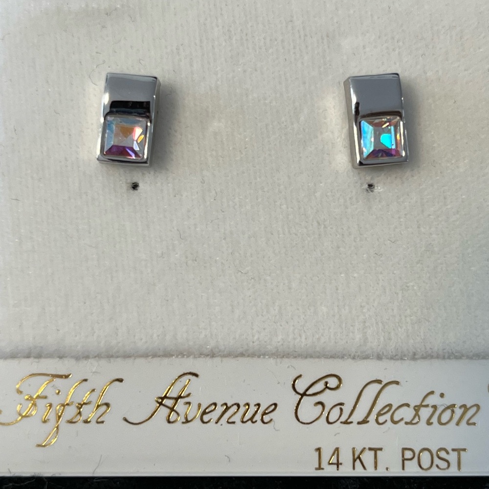 Silver Stud Earrings with Aurora Borealis